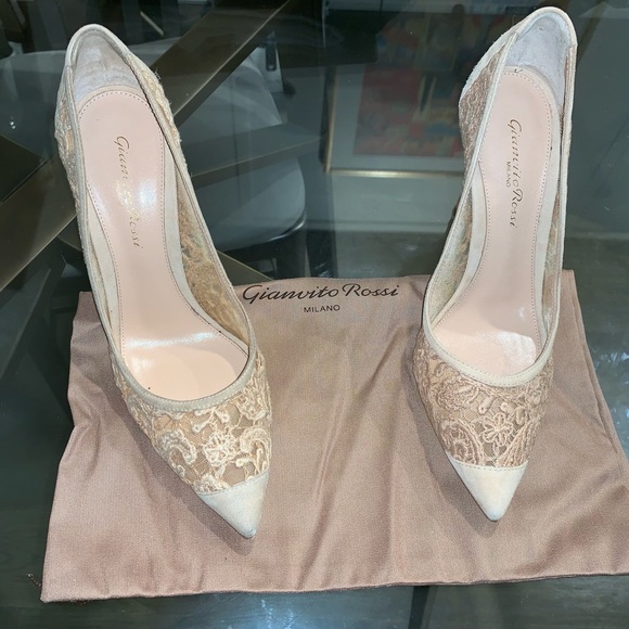 Gianvito Rossi Lace Suede Heels - Picture 5 of 7